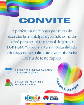 CONVITE: REUNIÃO MENSAL DO GRUPO LGBTQIAPN+ ACONTECE DIA 30 DE JULHO